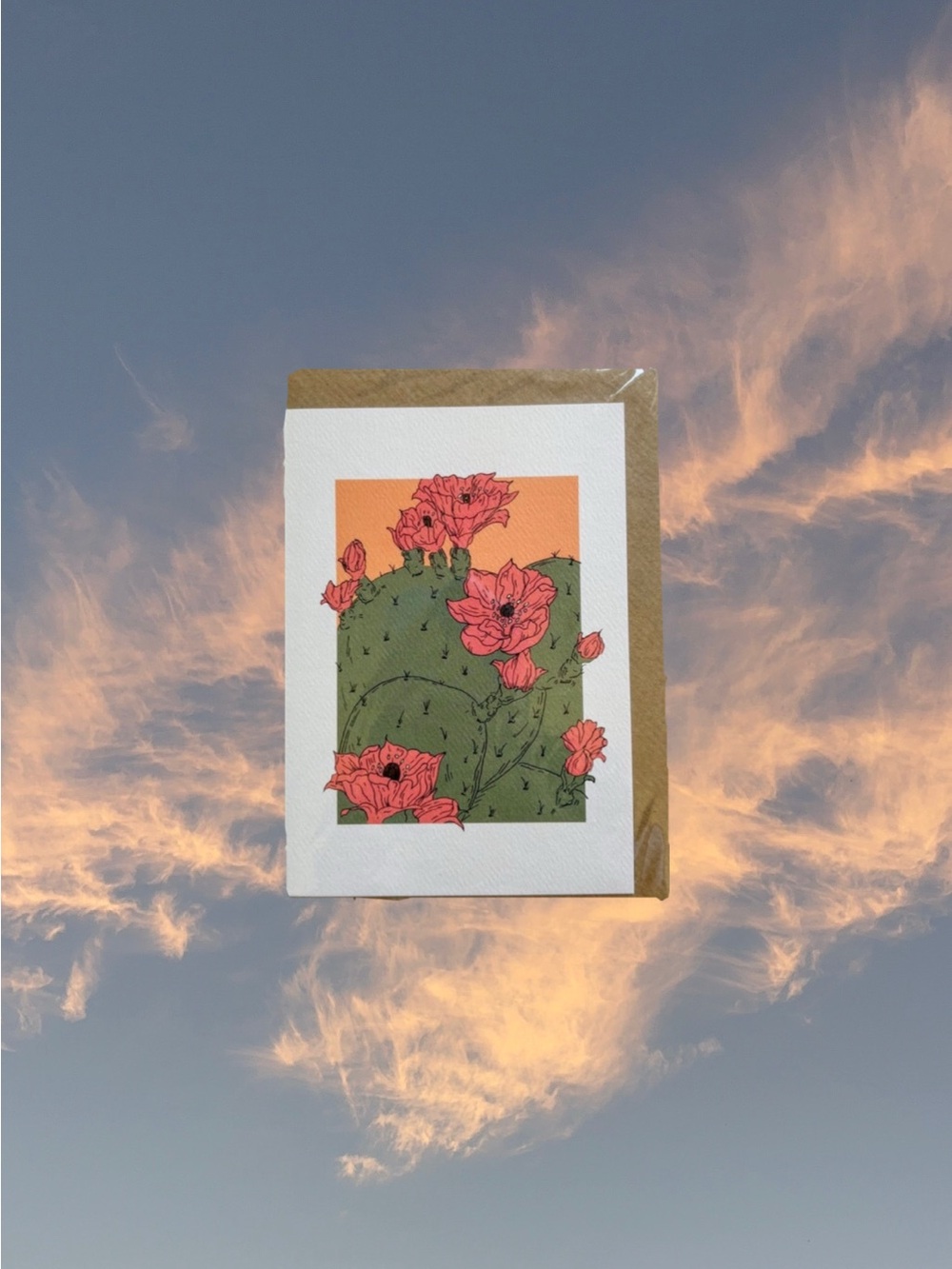 Cai & Jo Cactus Flower Drawing Plain Greetings Card